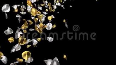 飞舞的浪漫金色银玫瑰花花瓣落在阿尔法海峡循环